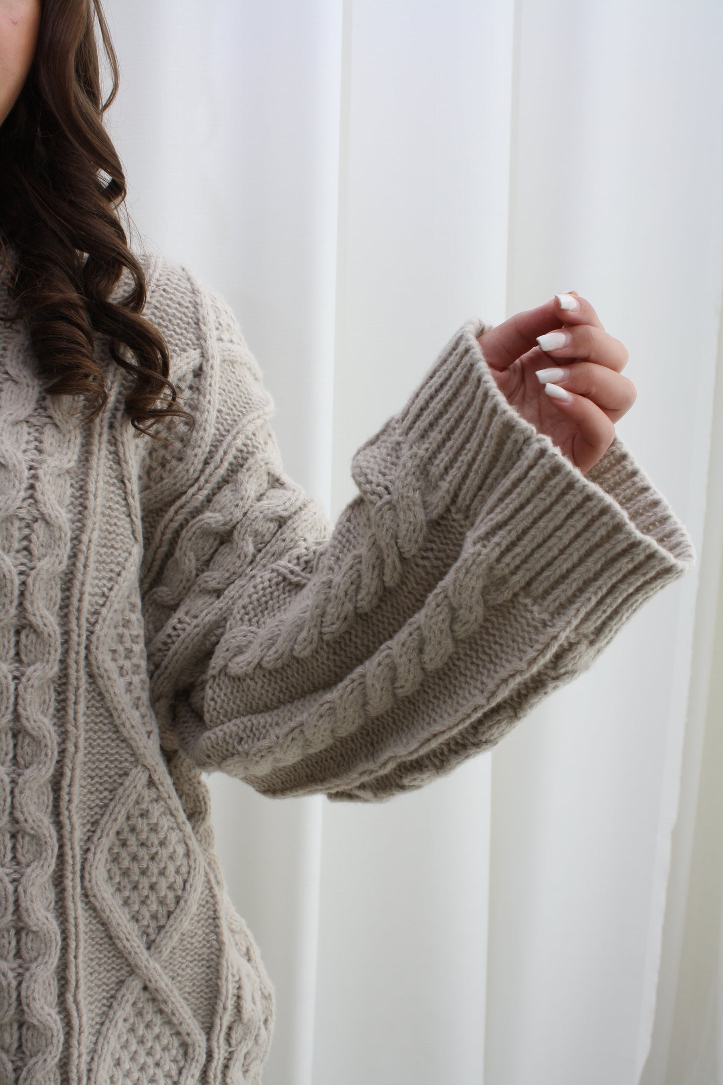 Trui met wijde mouwen- beige