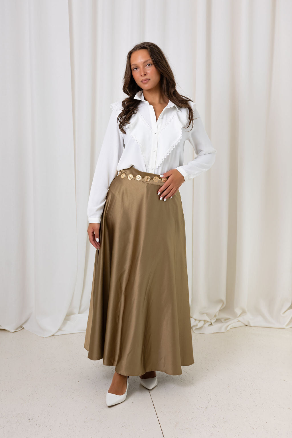 Satijnen rok - Gold taupe