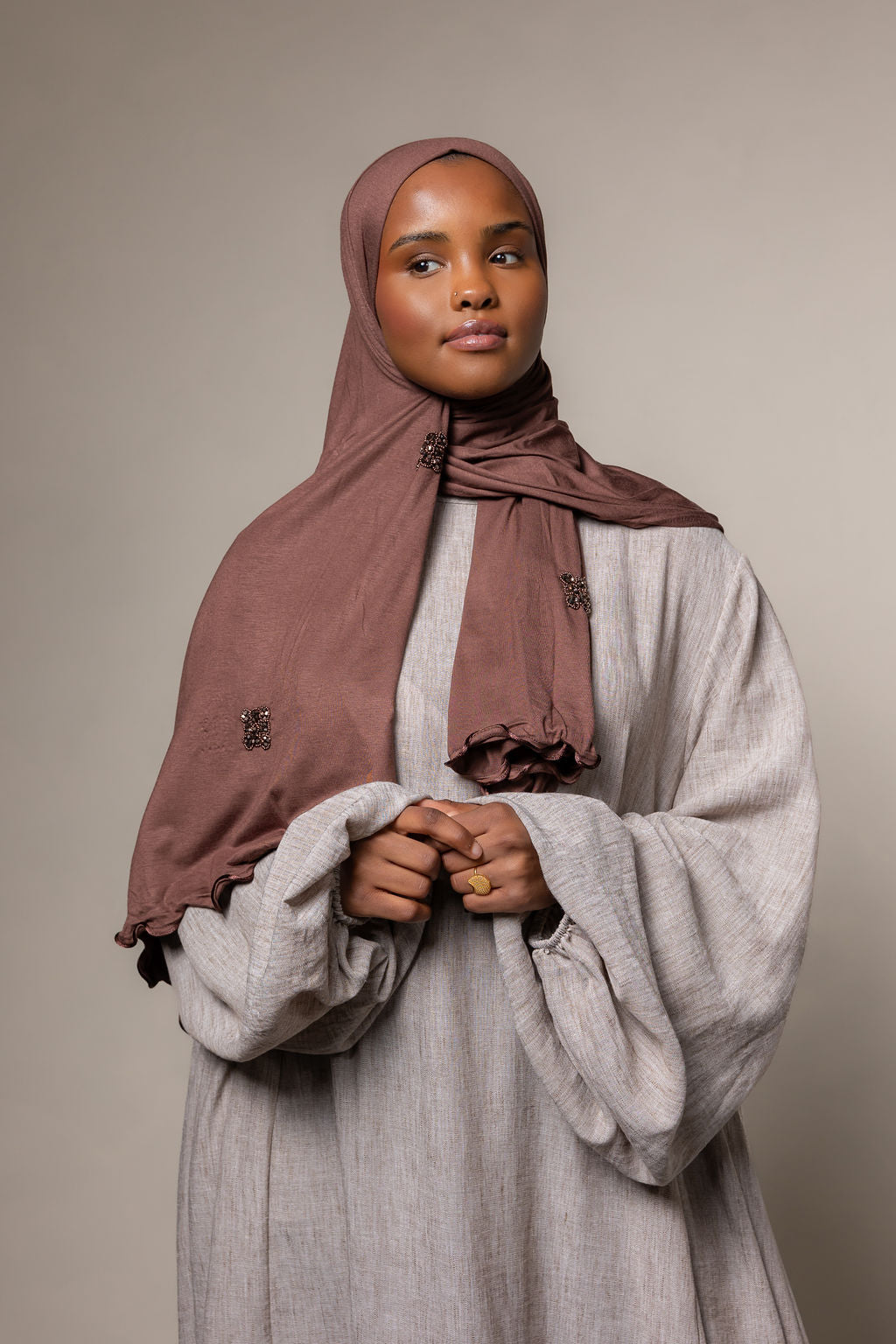 Linnen oversized jurk- taupe