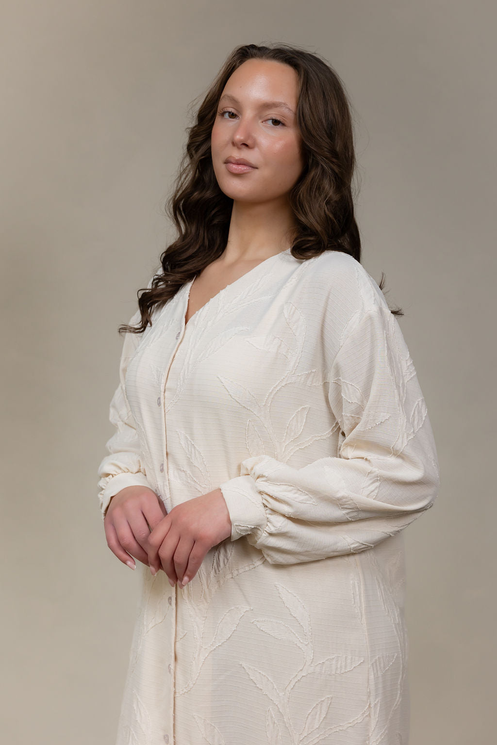 Blouse met blaadjes patroon- off white