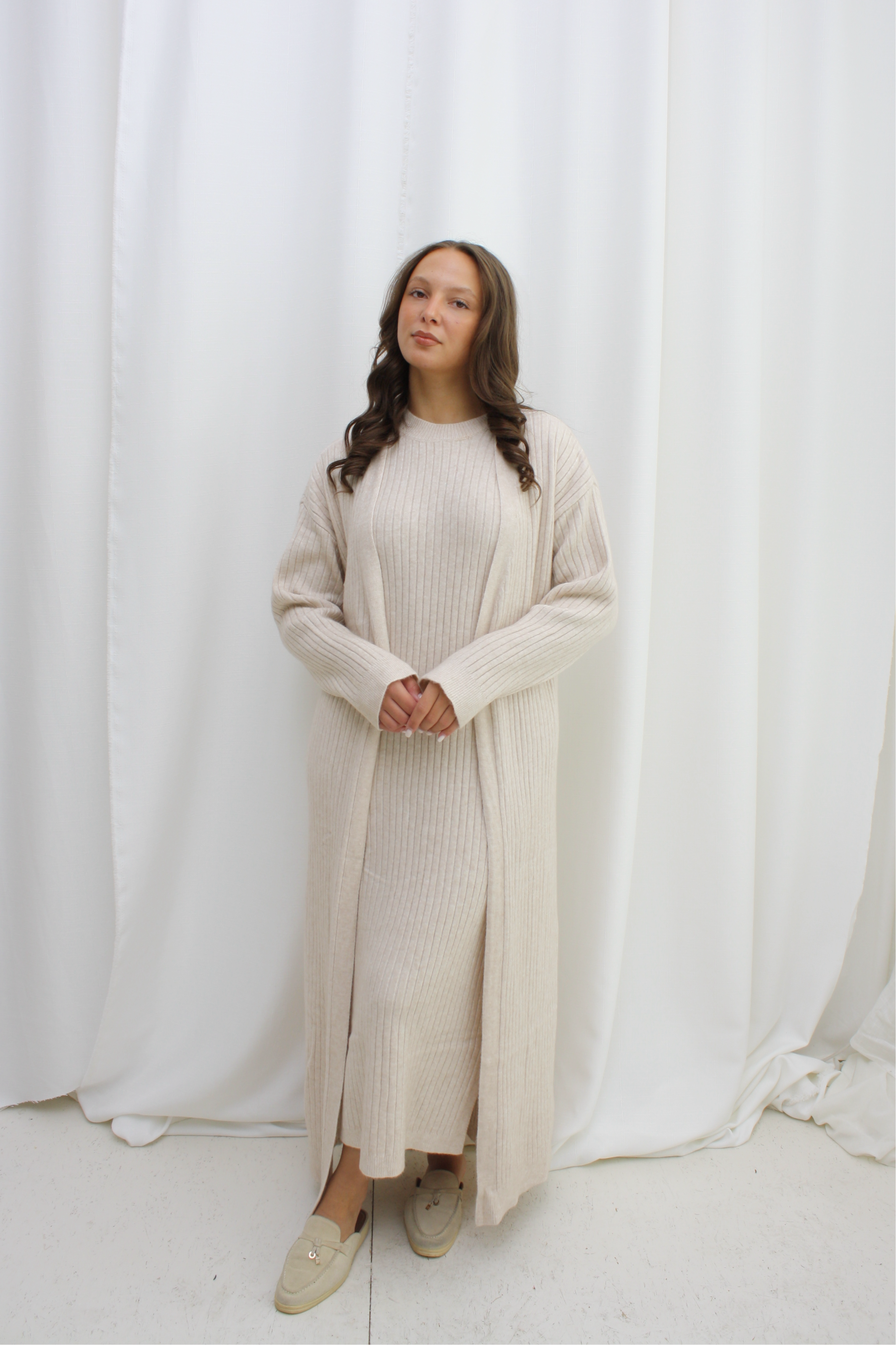 Wolle twinset jurk- beige