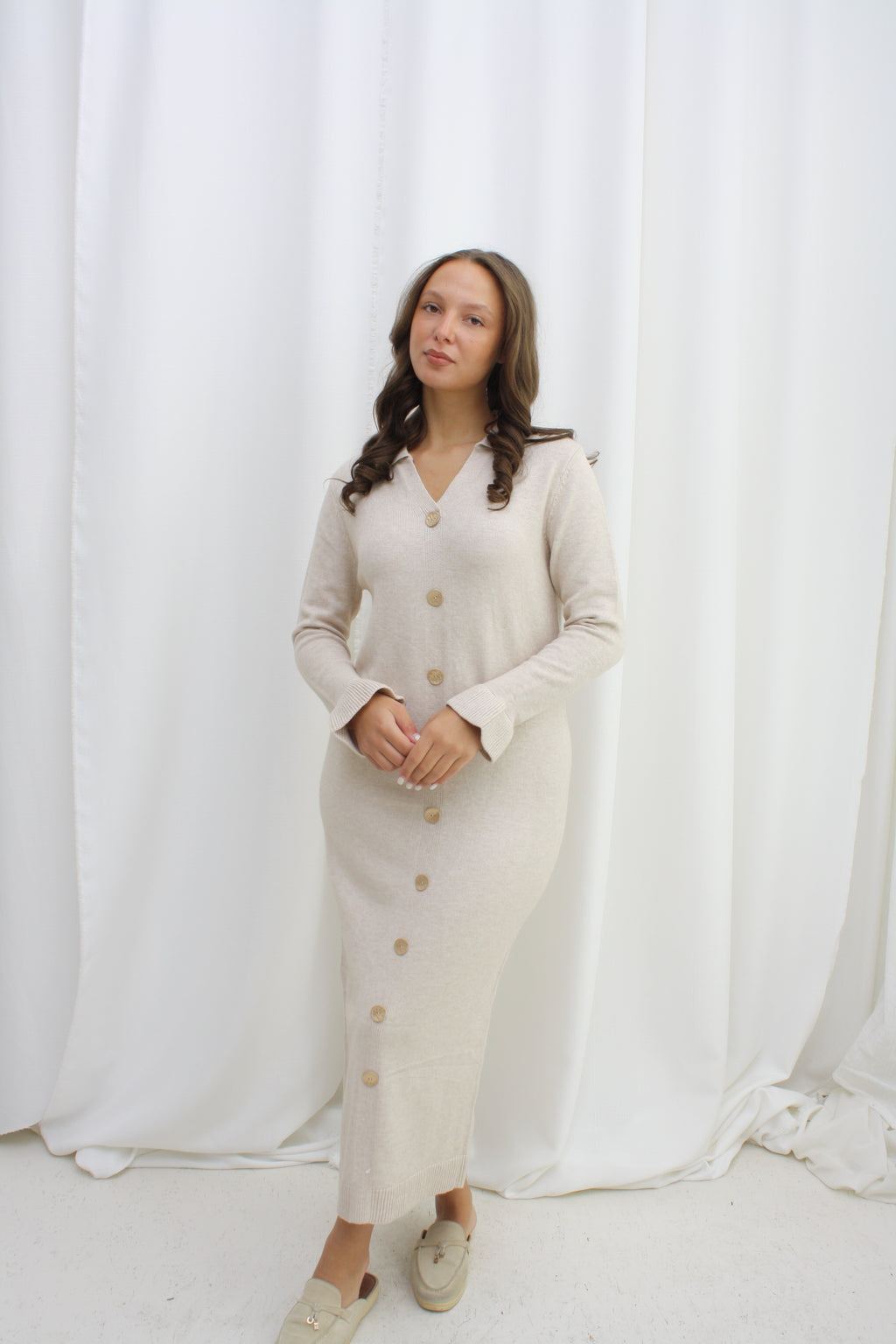 Lange trui met plof mouwtjes