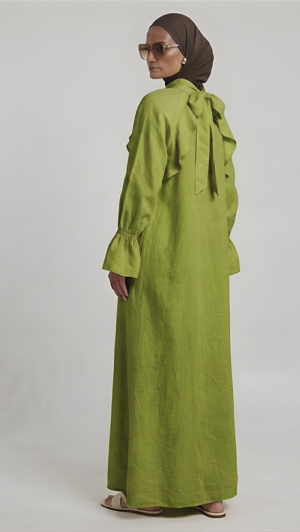 Light olive ruffle maxi-dress