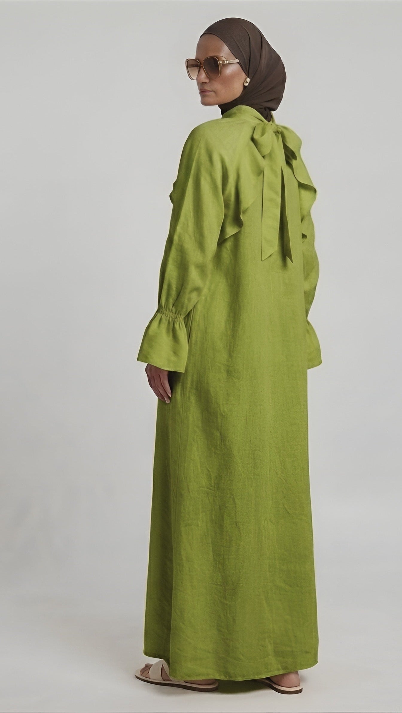 Light olive ruffle maxi-dress