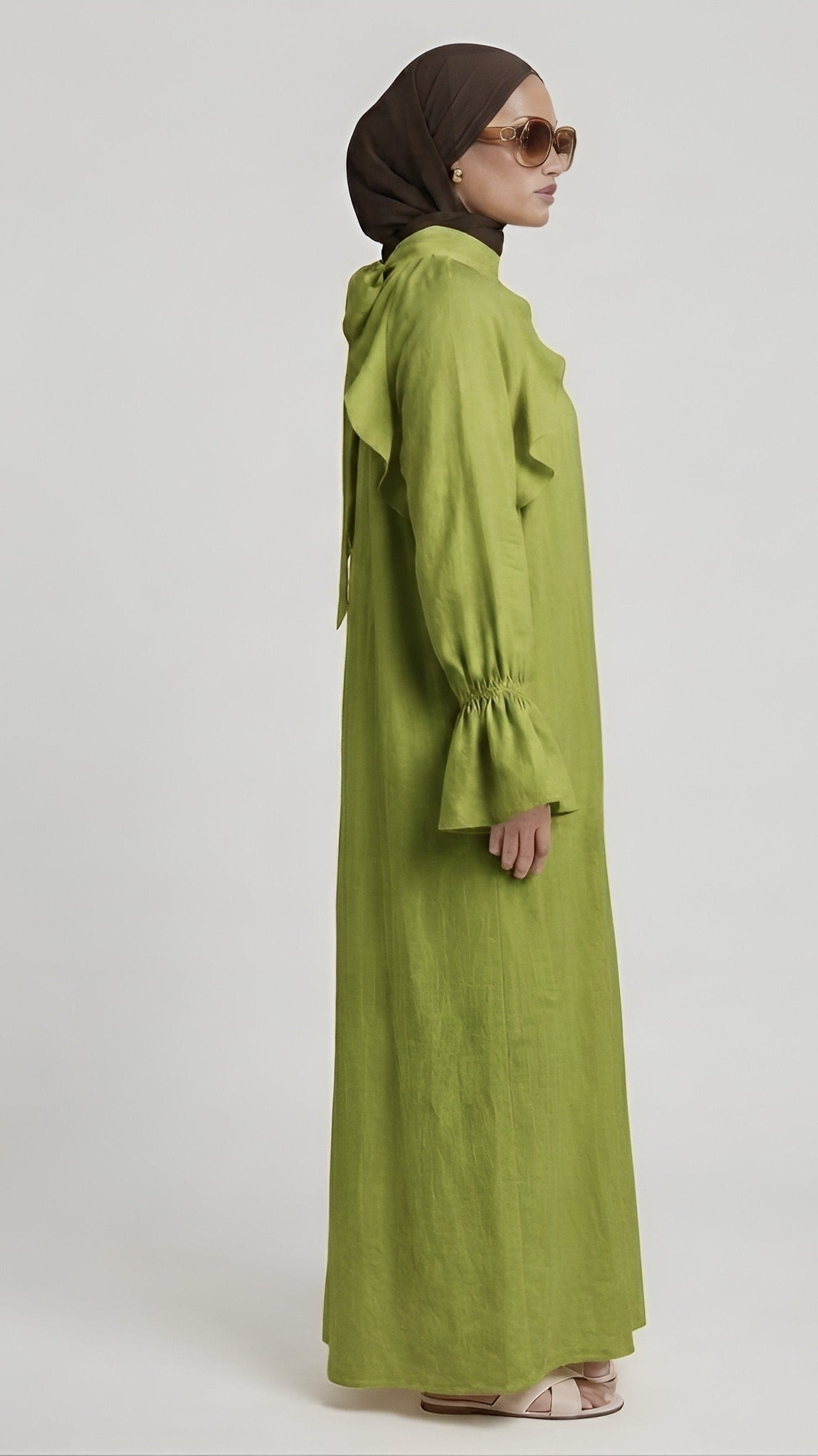 Light olive ruffle maxi-dress