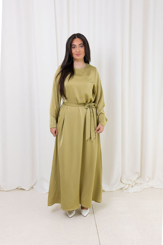 Satijnen abaya - lime green