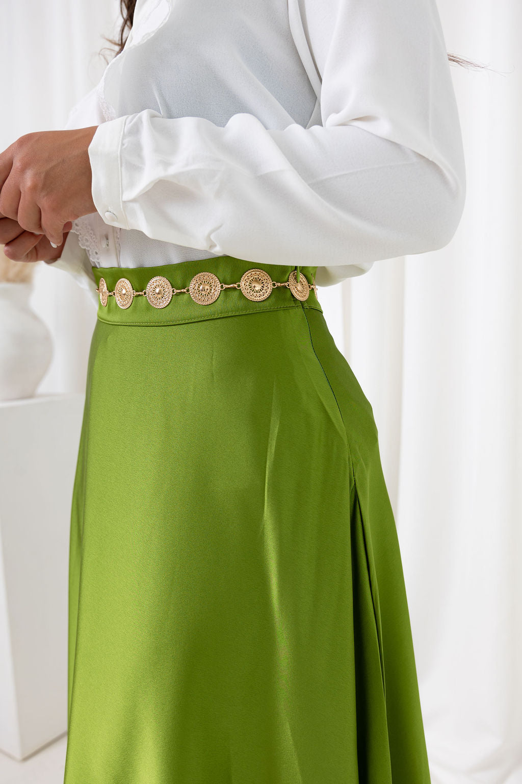 Satijnen rok - Lime green