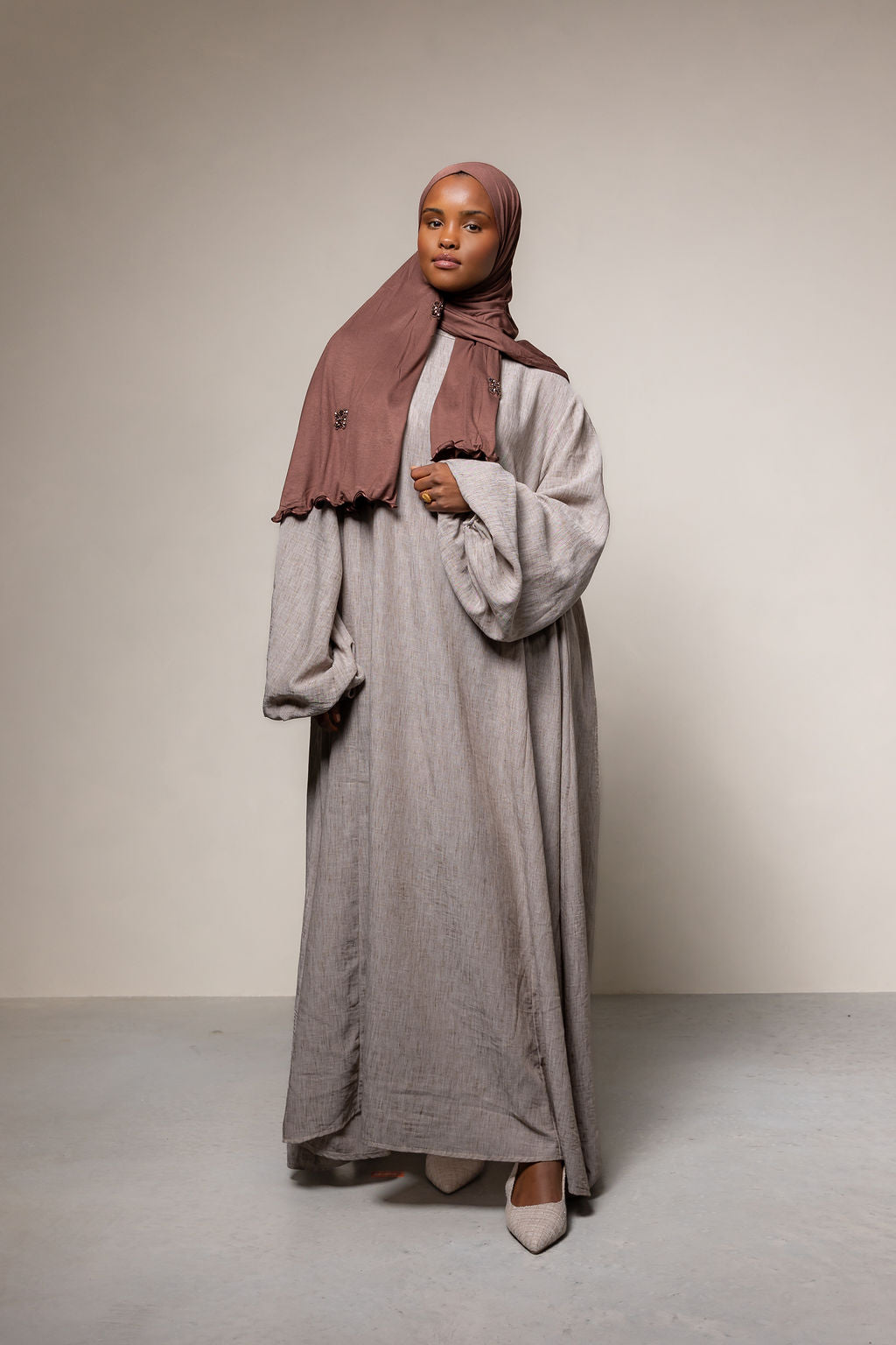 Linnen oversized jurk- taupe