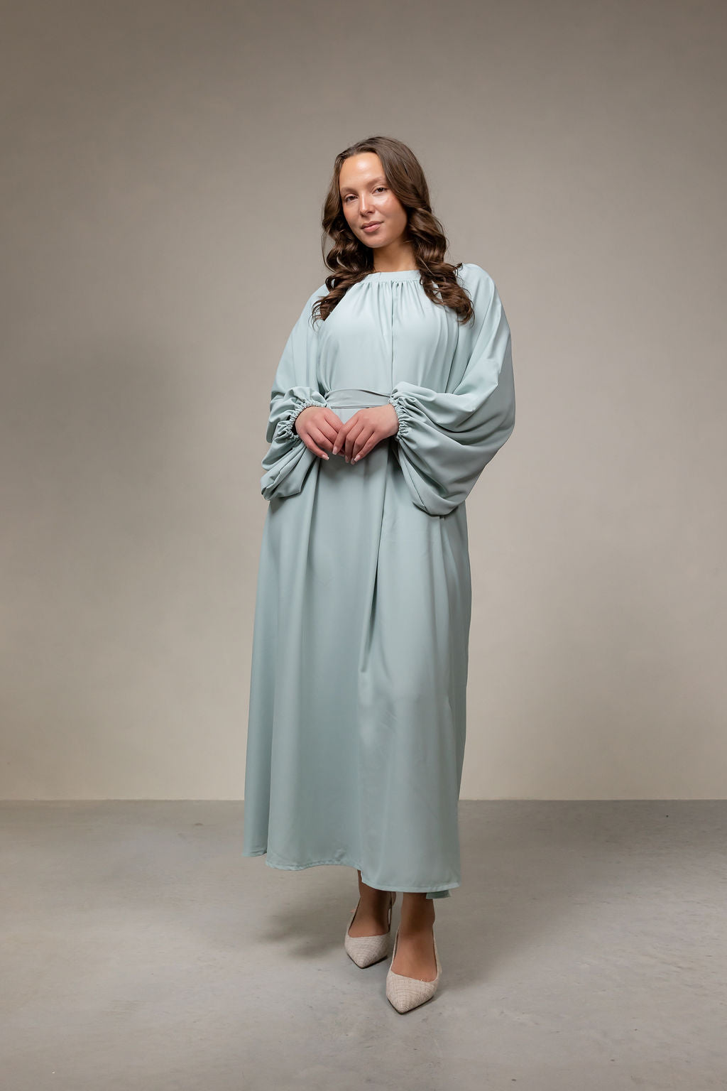 Plissé elegance abaya- baby blauw