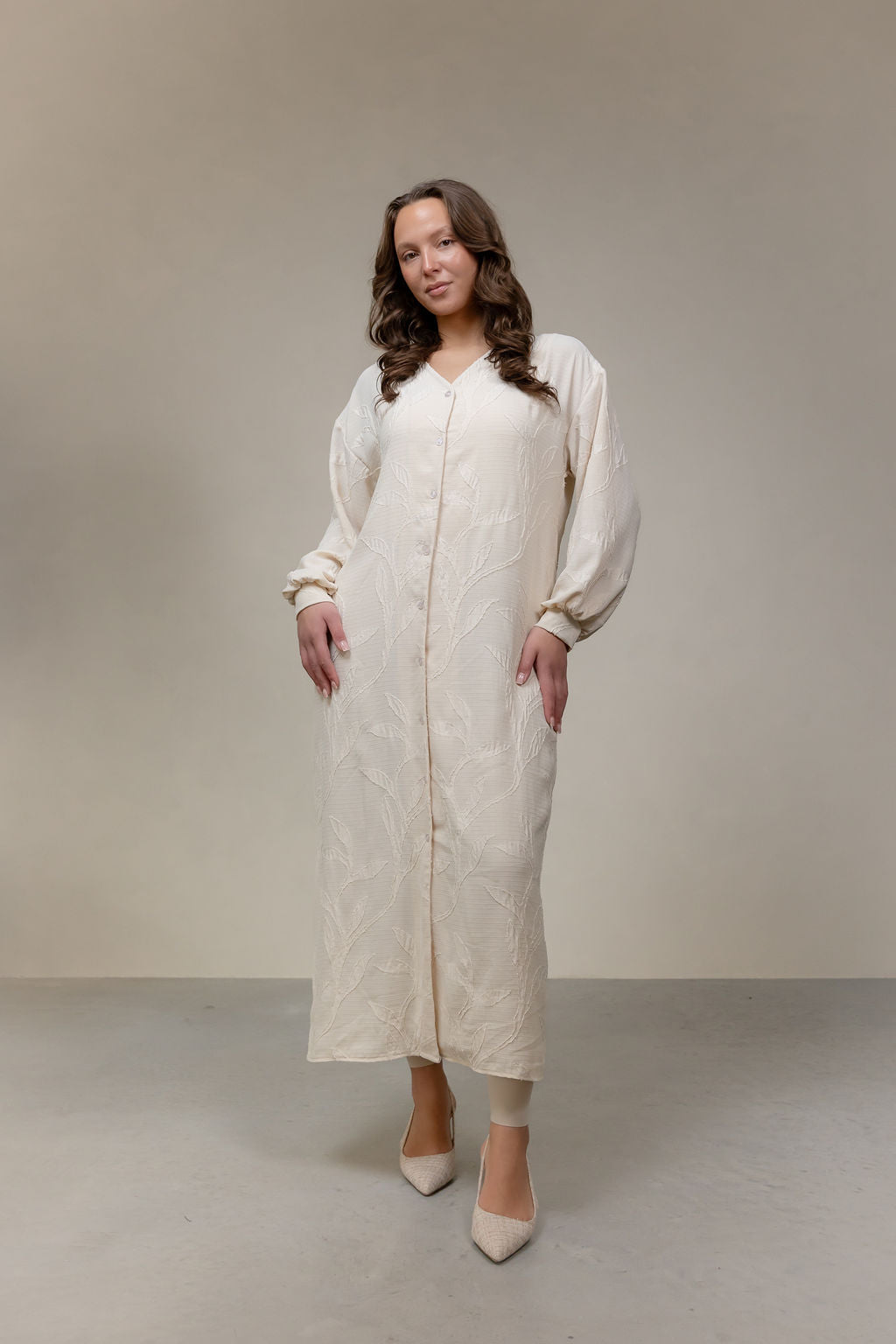 Blouse met blaadjes patroon- off white