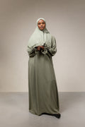 Abaya met geplooiden mouwtjes - soft green