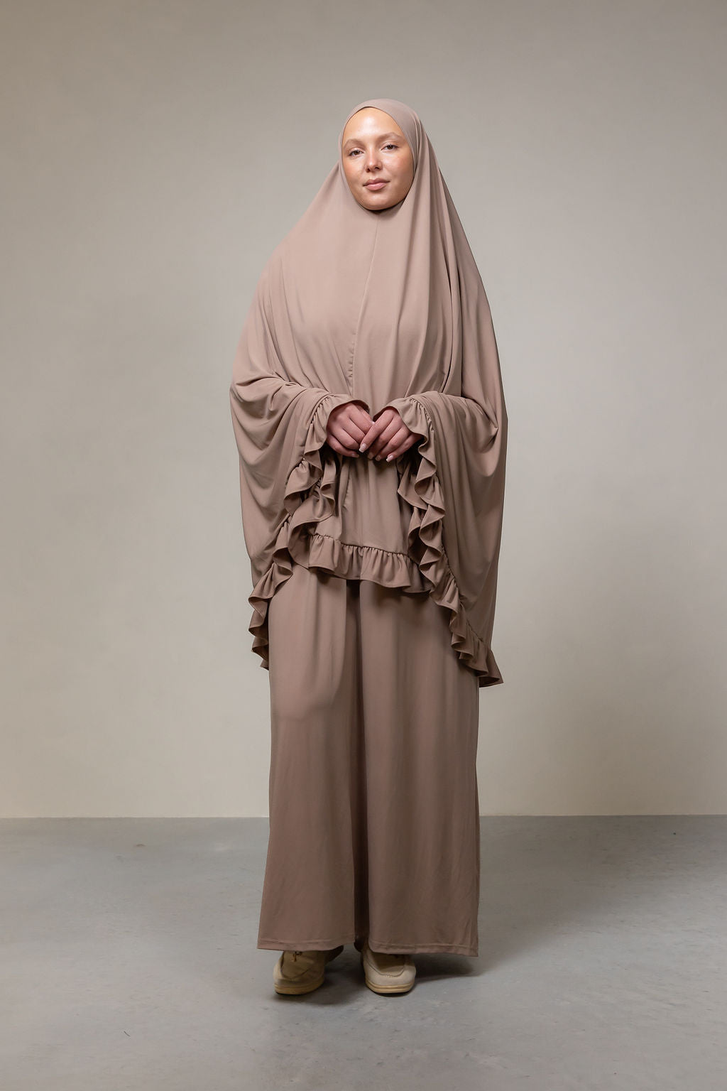 Ruffle khimar set- taupe