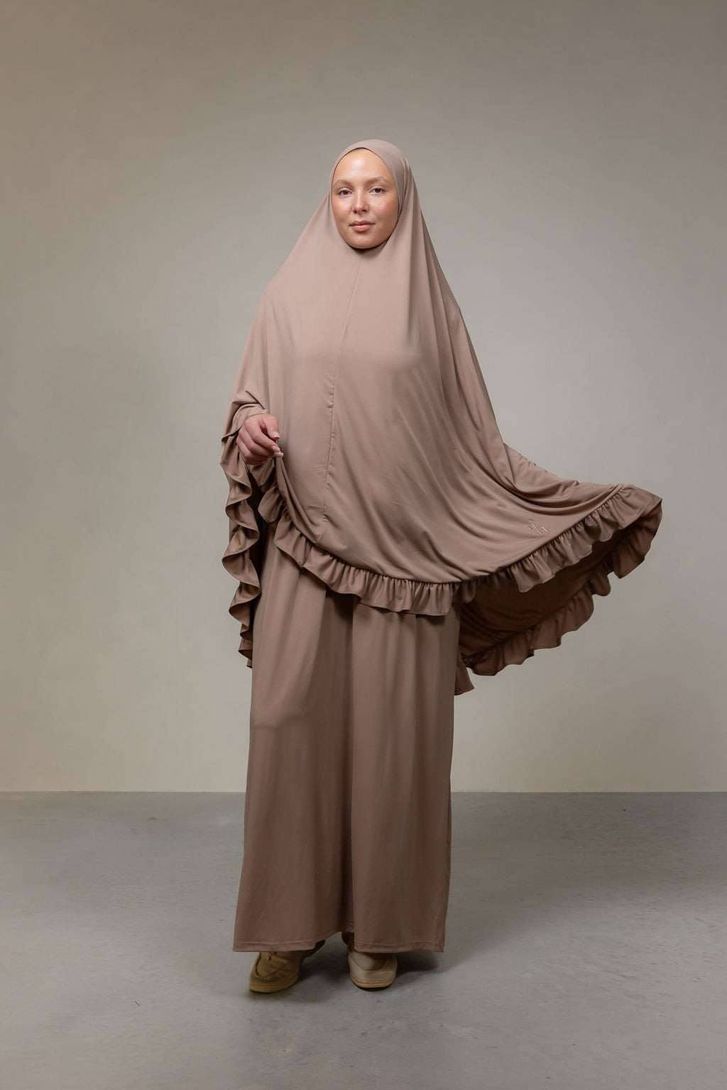 Ruffle khimar set- taupe