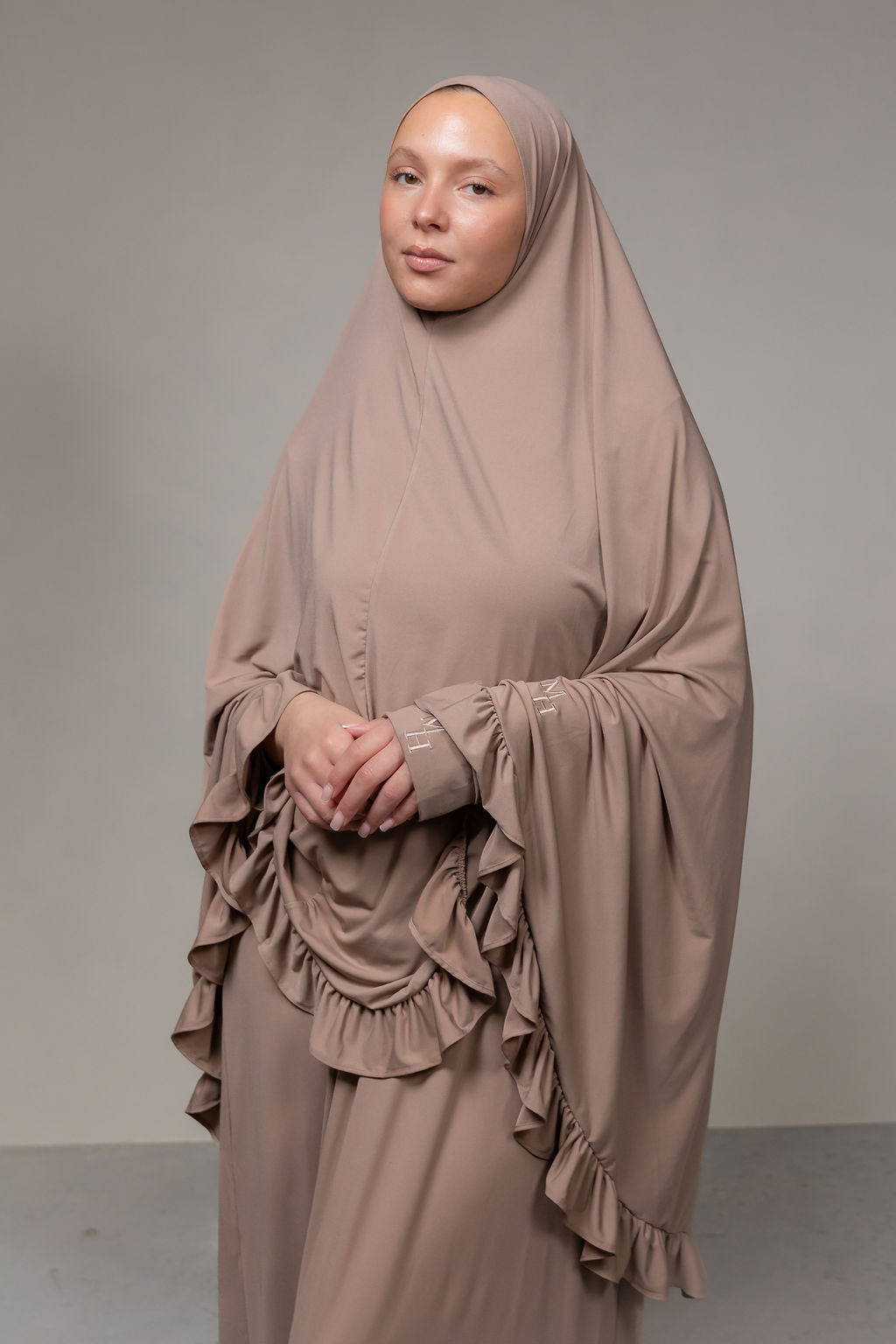 Ruffle khimar set- taupe