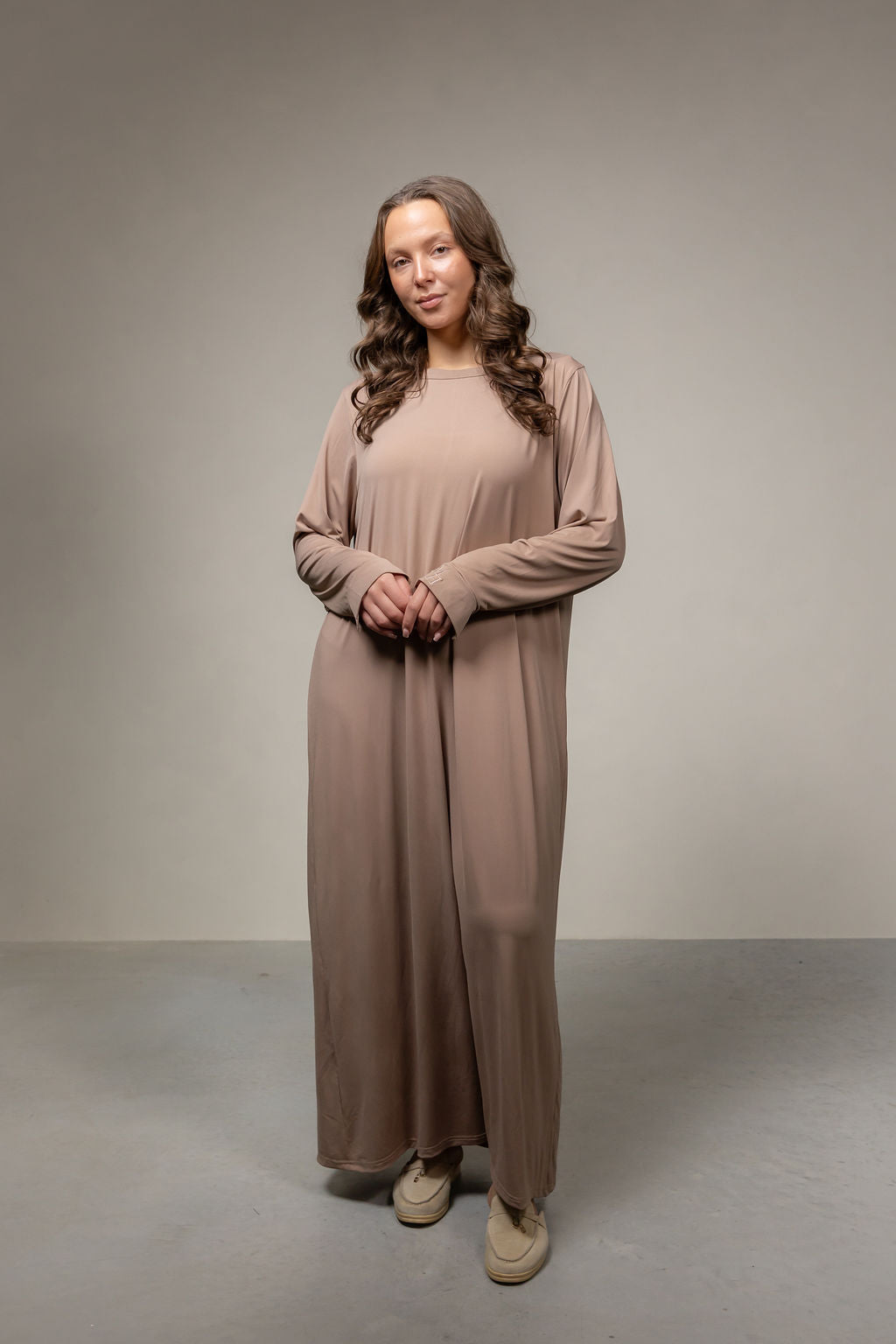 Jersey set met scarf- taupe