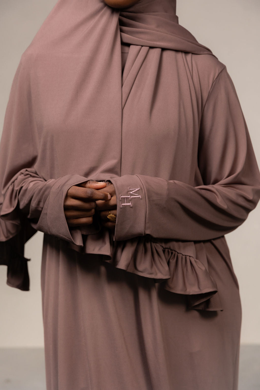 Jersey set met scarf- walnut brown