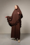 Ruffle khimar set chocolate brown