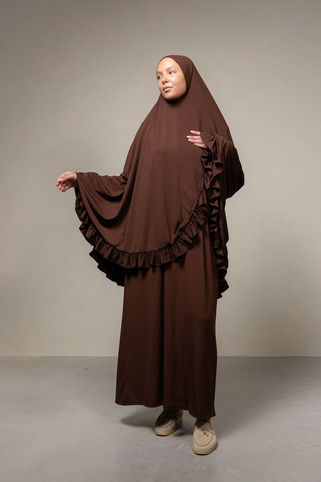 Ruffle khimar set chocolate brown