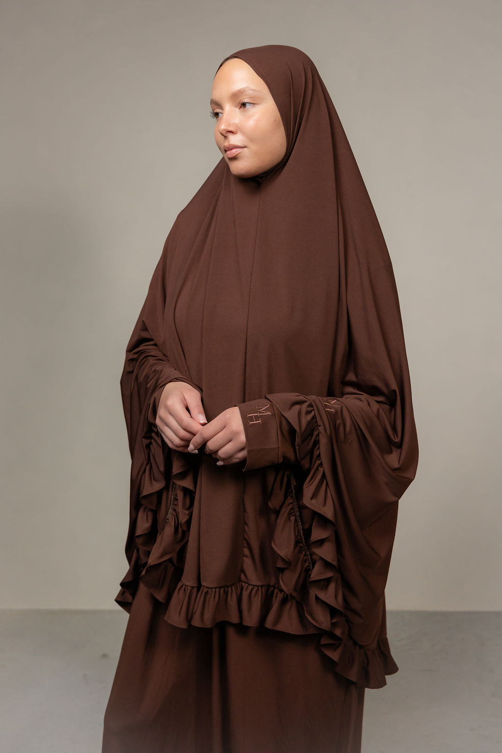 Ruffle khimar set chocolate brown