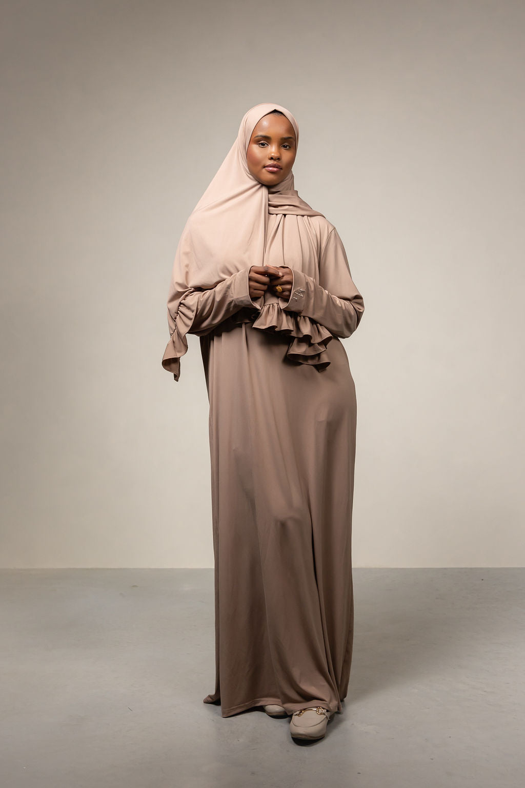 Jersey set met scarf- taupe