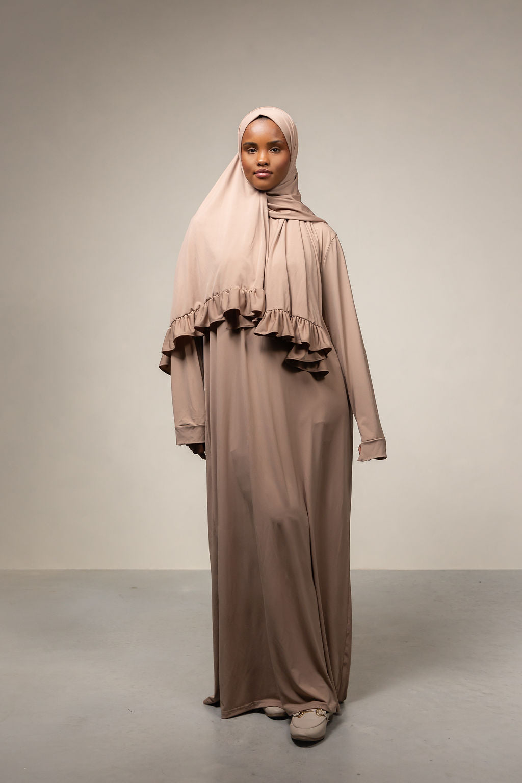 Jersey set met scarf- taupe