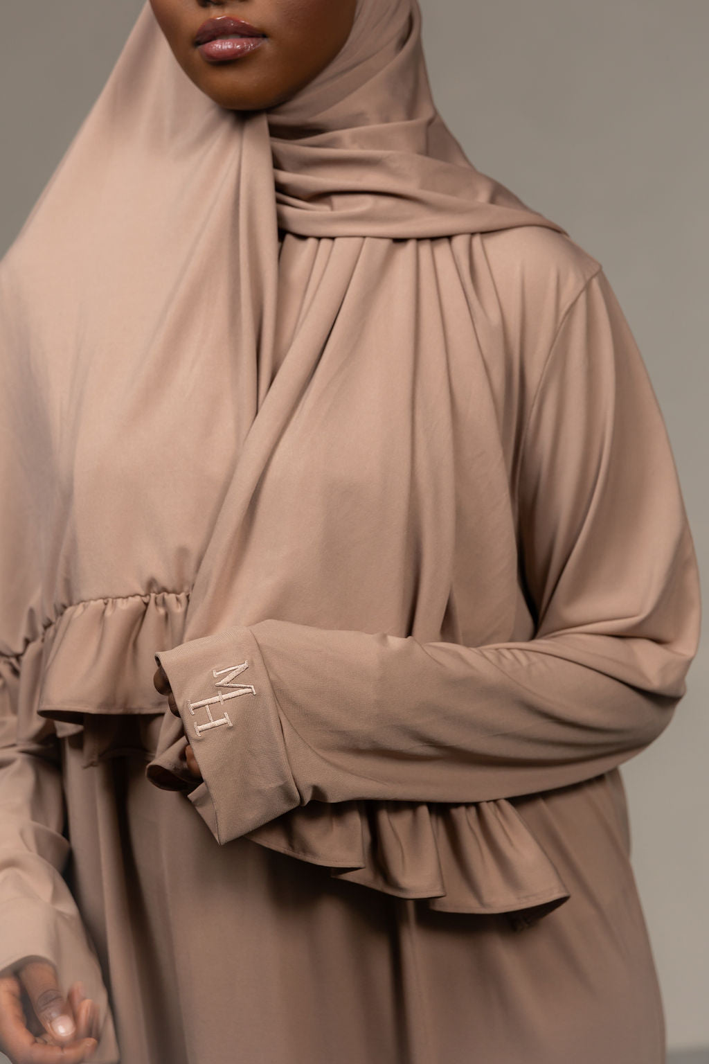 Jersey set met scarf- taupe