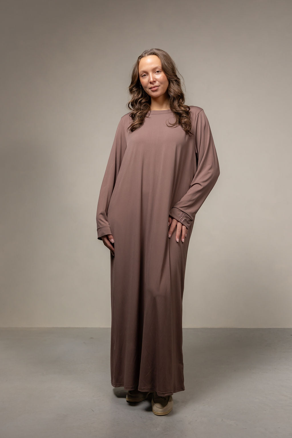 Jersey set met scarf- walnut brown