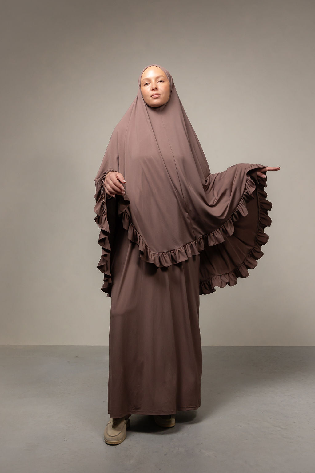 Ruffle khimar set walnut brown