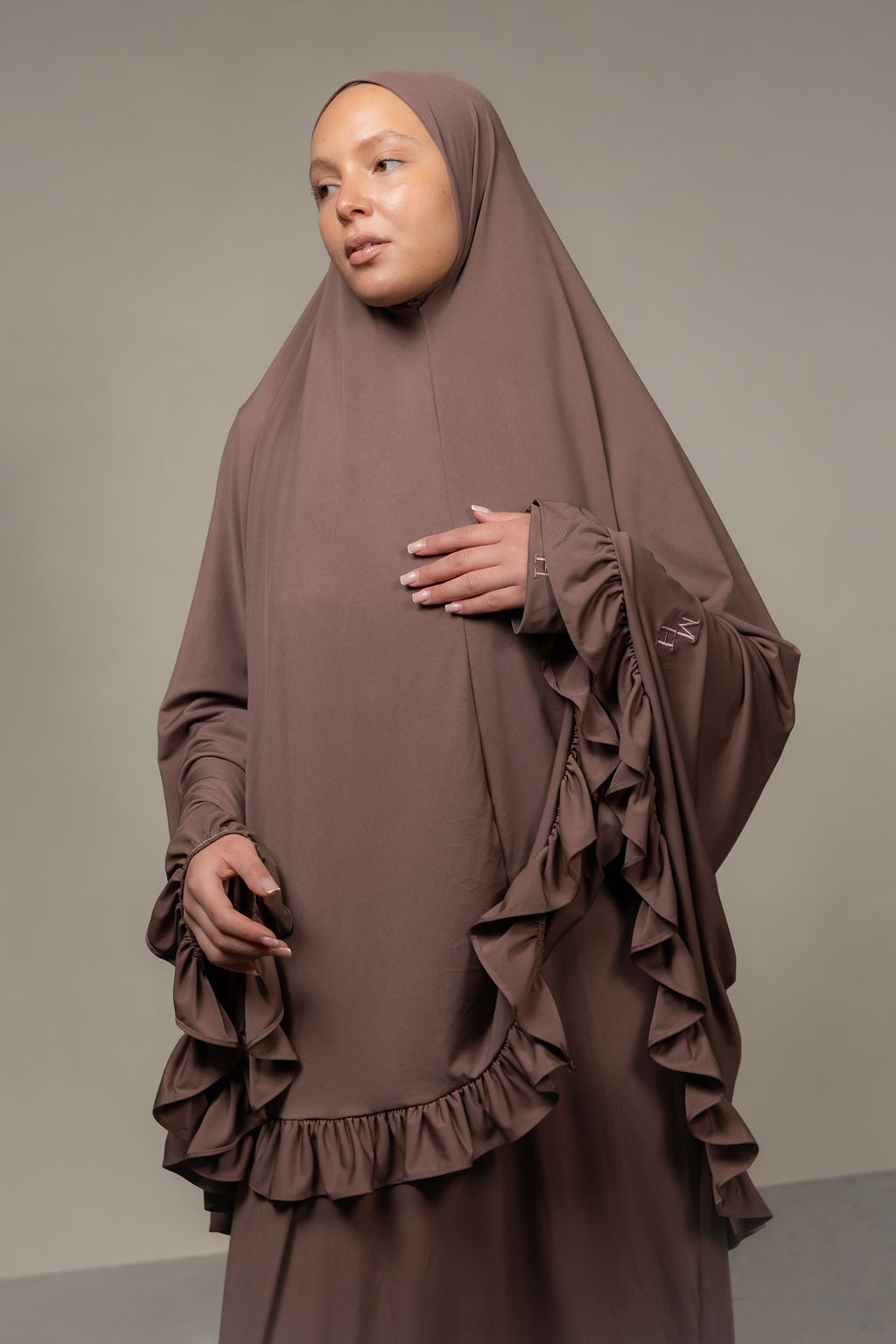 Ruffle khimar set walnut brown