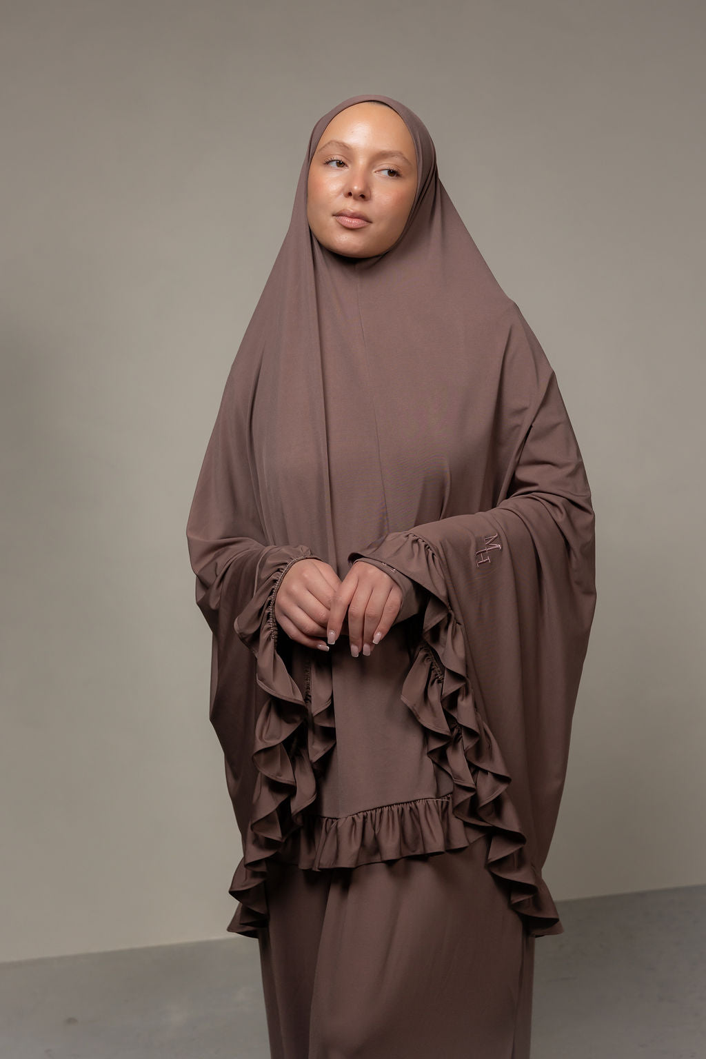 Ruffle khimar set walnut brown