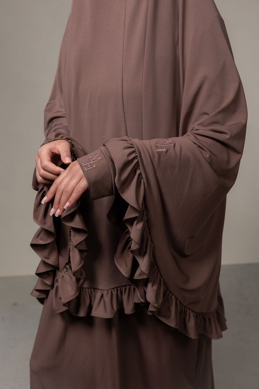 Ruffle khimar set walnut brown