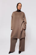Jersey long twinset - dark taupe