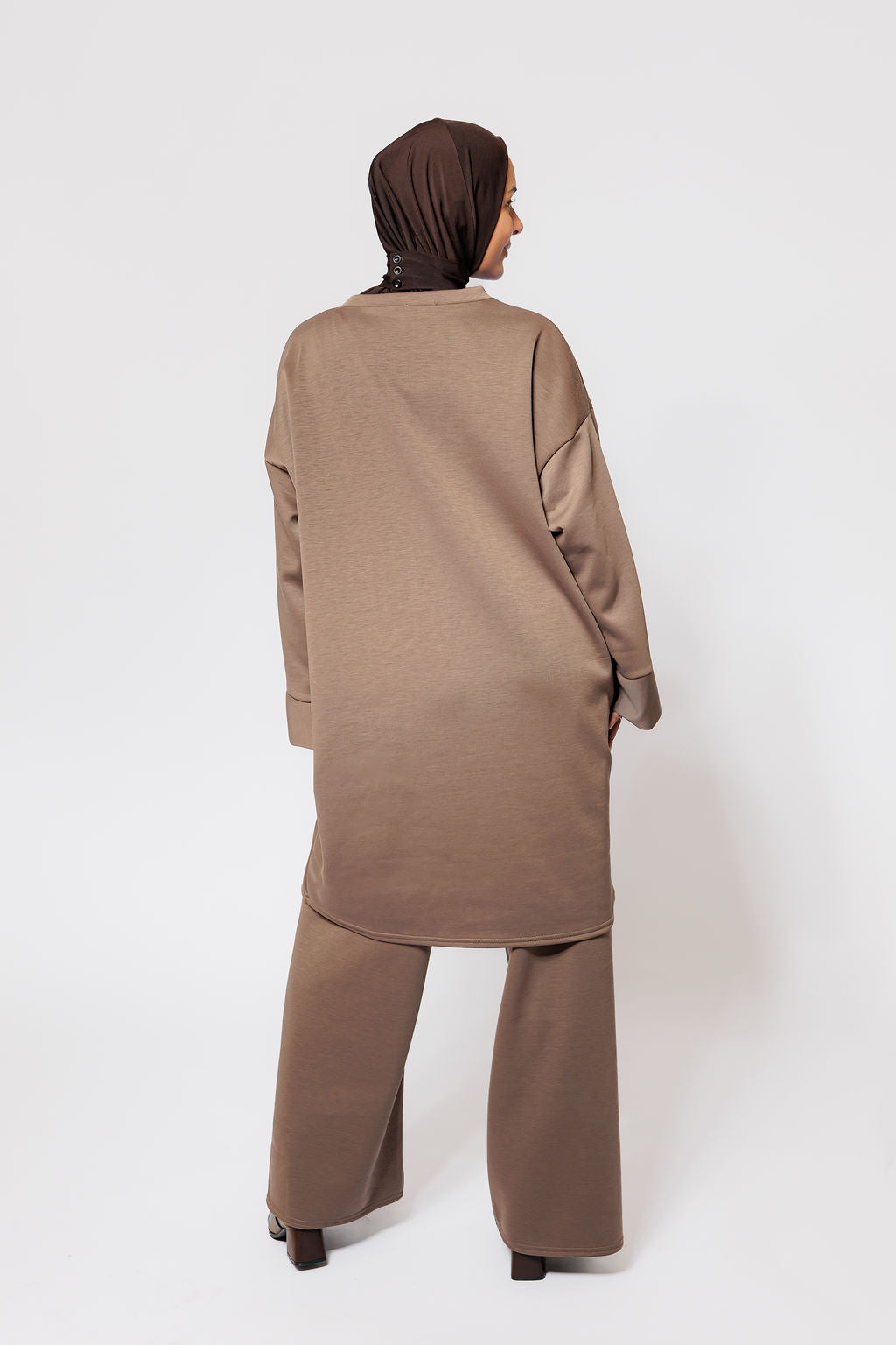 Jersey long twinset - dark taupe