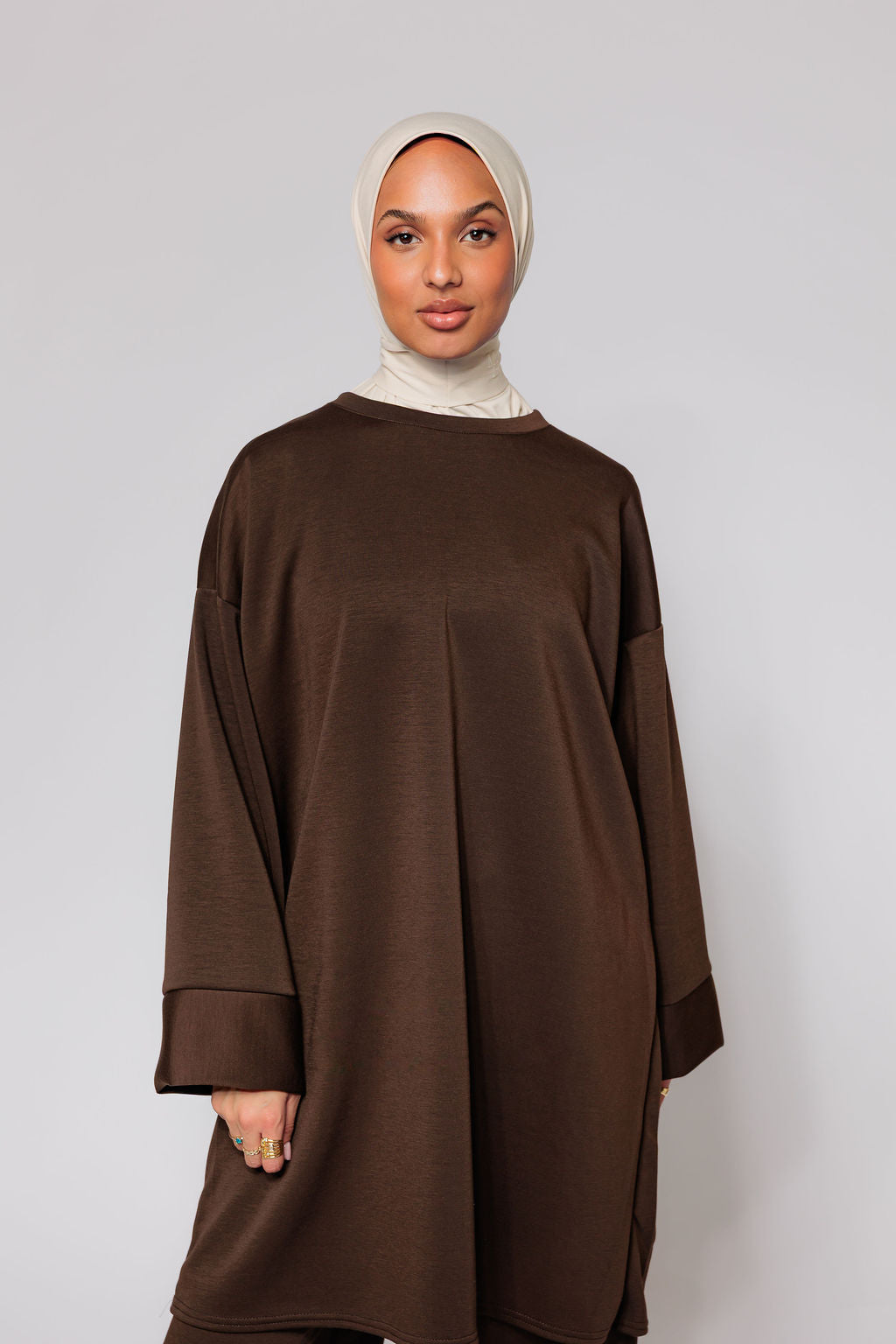 Long Jersey twinset - chocolate brown