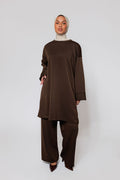 Long Jersey twinset - chocolate brown