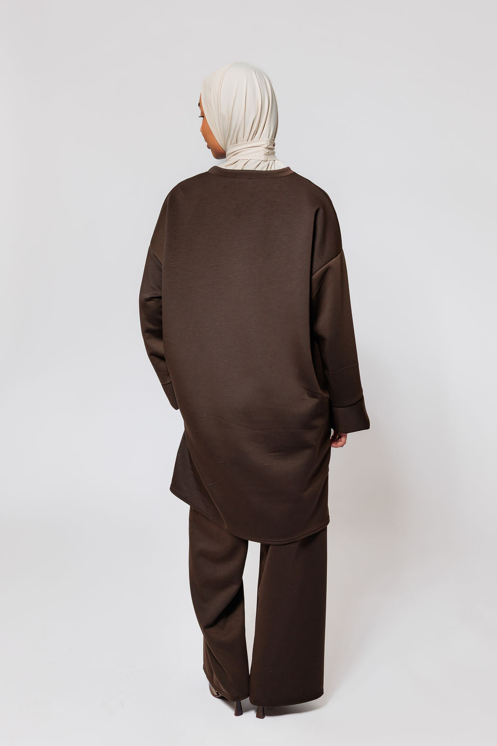 Long Jersey twinset - chocolate brown