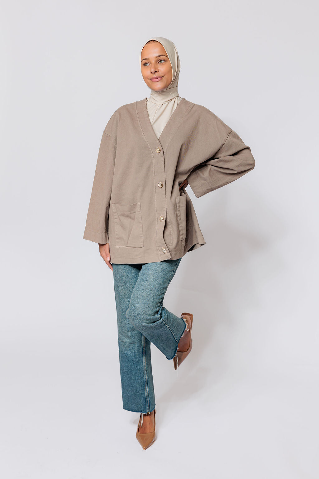 Denim buttoned jacket - taupe
