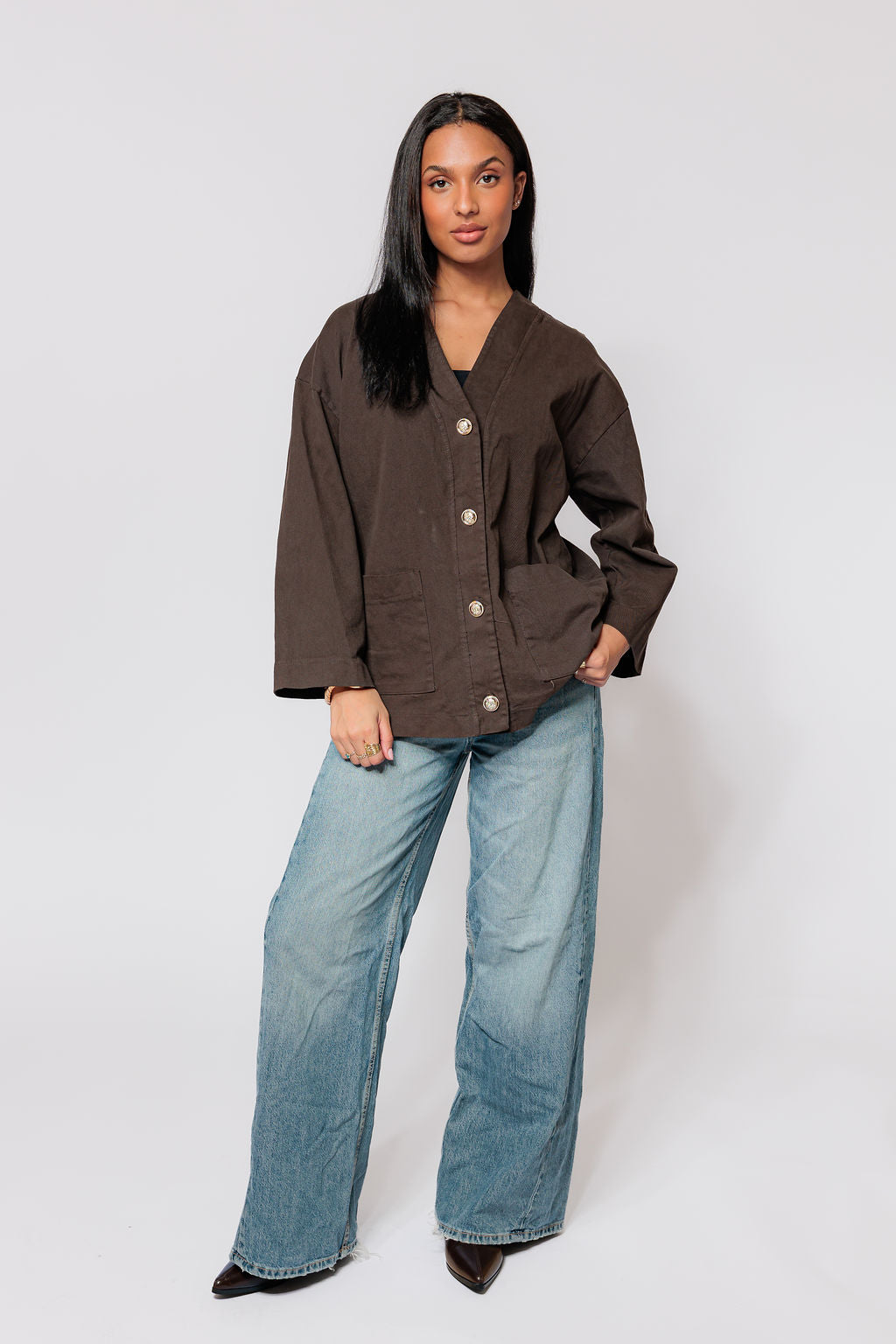 Denim buttoned jacket - bruin