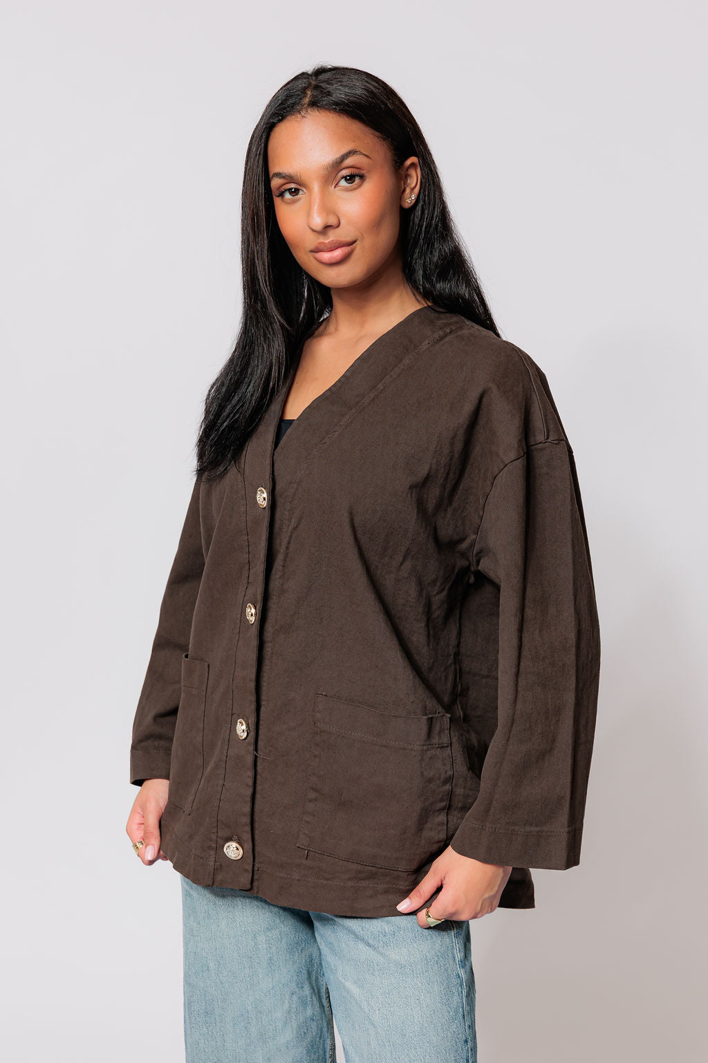 Denim buttoned jacket - bruin