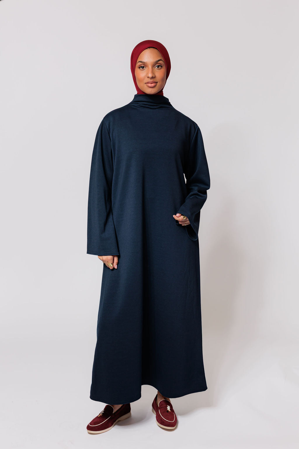 Jersey high neck dress - dark blue