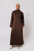 Jersey high neck dress - chocolate brown